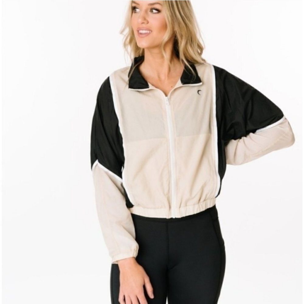 Zyia Active Colorblock Tan Black Lightweight Zip Jacket Size XL